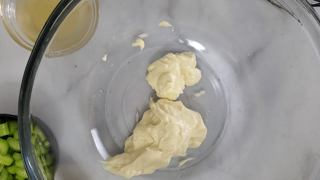 glass bowl with mayo