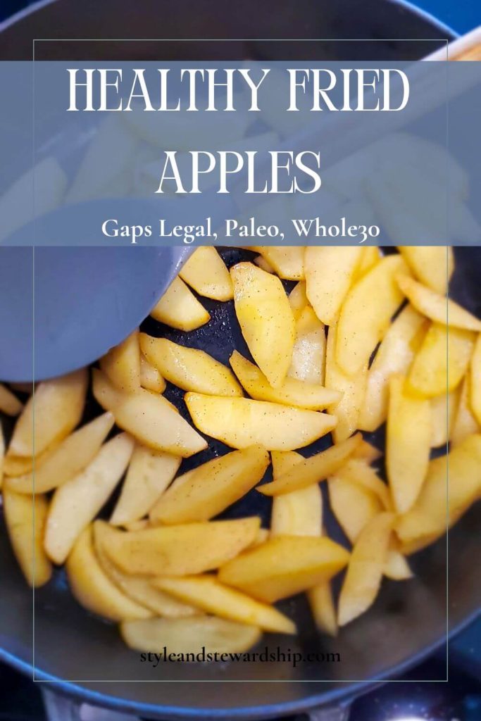 Healthy fried apples in a large pan