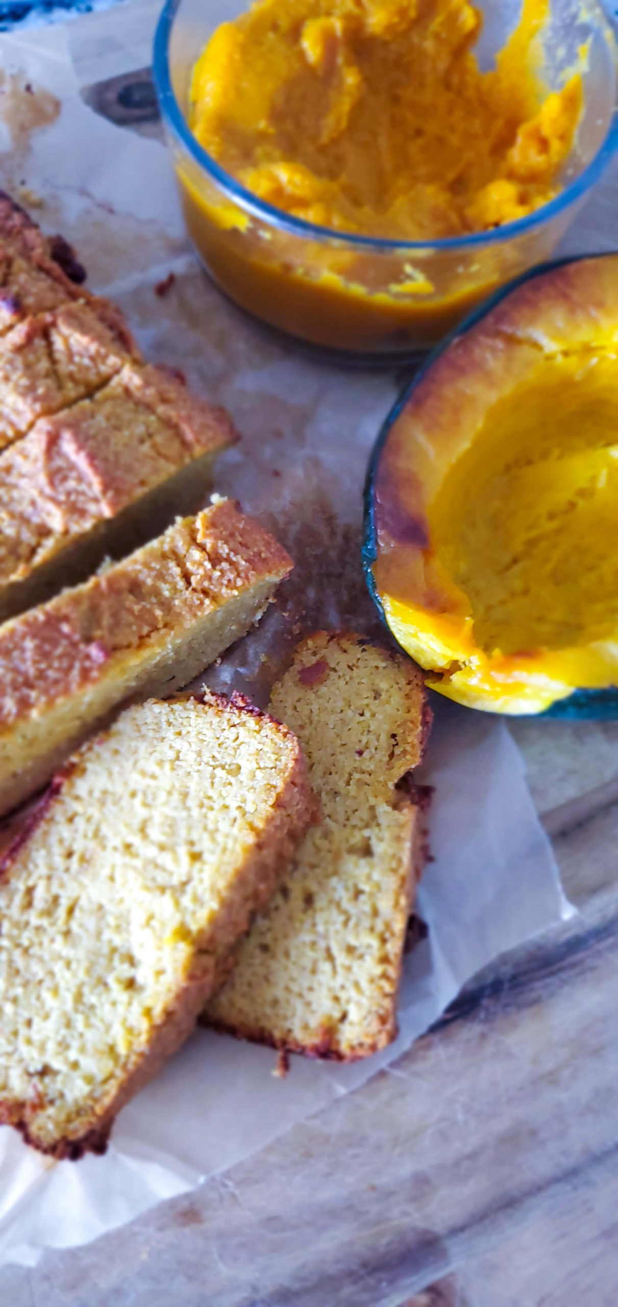 Acorn squash and sliced squash bread.